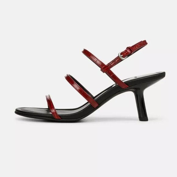 NEW VINCE Leather Josie Heeled Strappy  Sandals red 252 - Picture 1 of 9